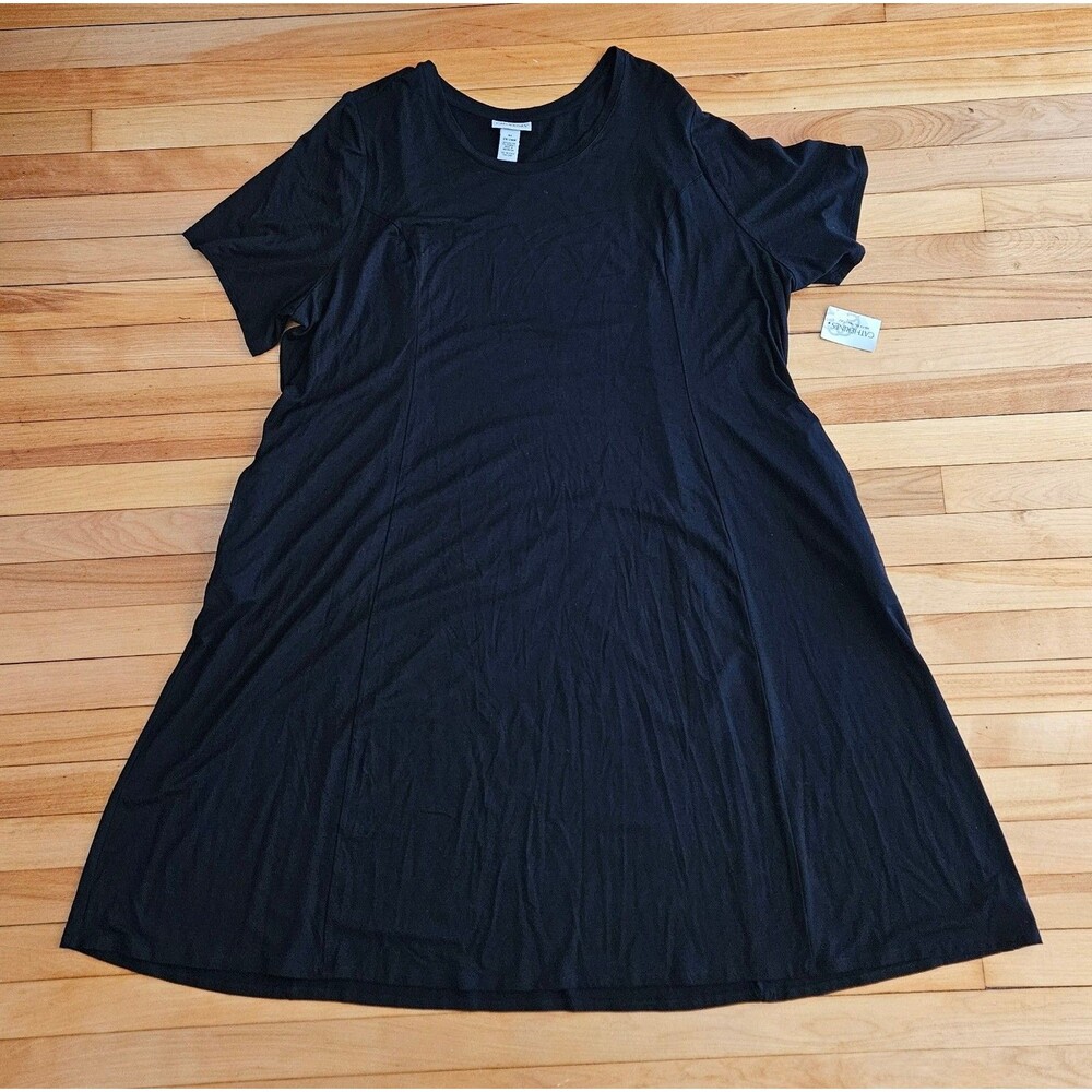 NWT Catherines Womens 3X 26W 28W Black Rayon Stretch Maxi T-Shirt Dress Pockets